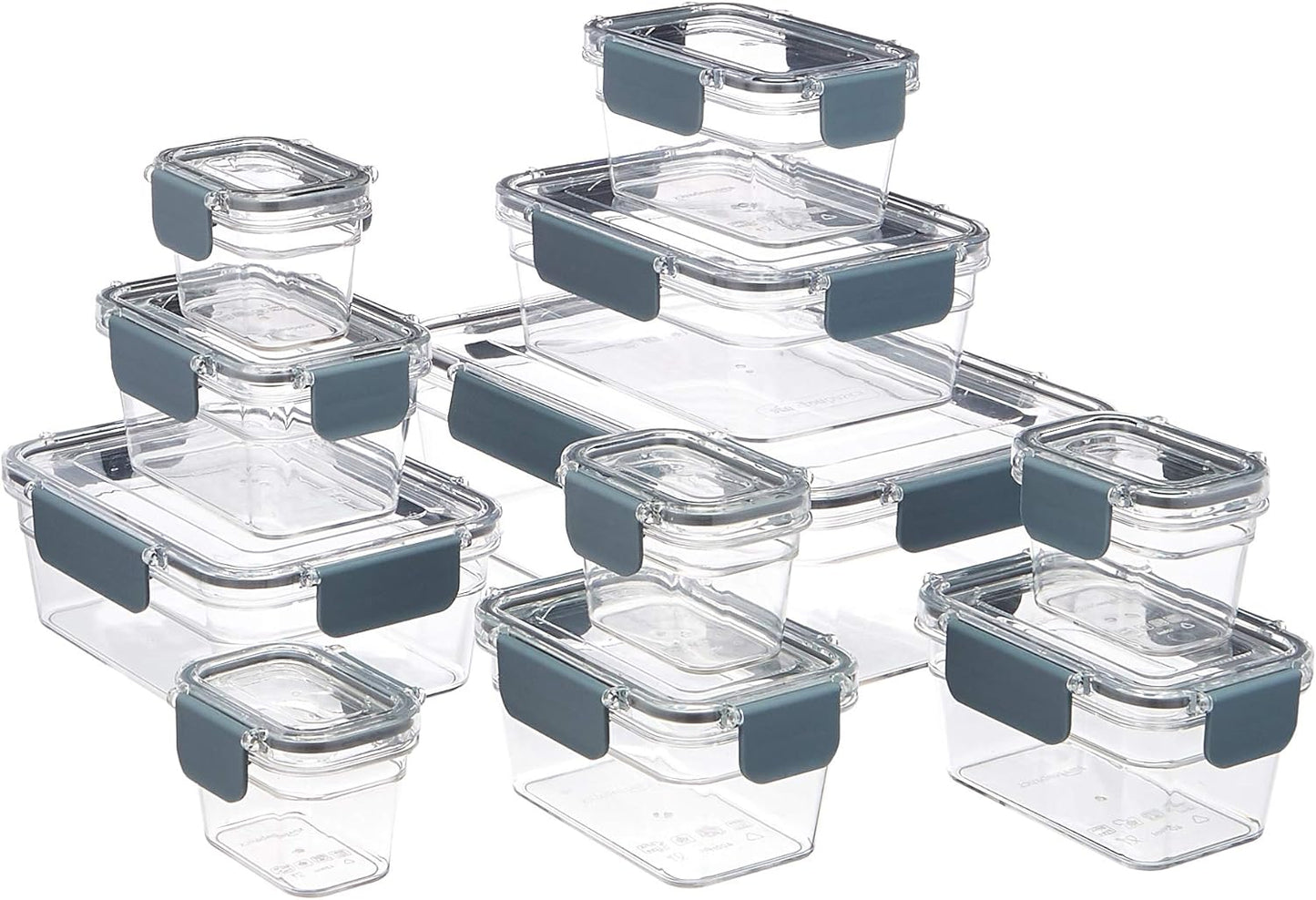 Amazon Basics Tritan Plastic Food Storage Containers - Tritan Plastic Locking, Air Tight, 11 Containers with Lids, 22 Pieces, Clear
