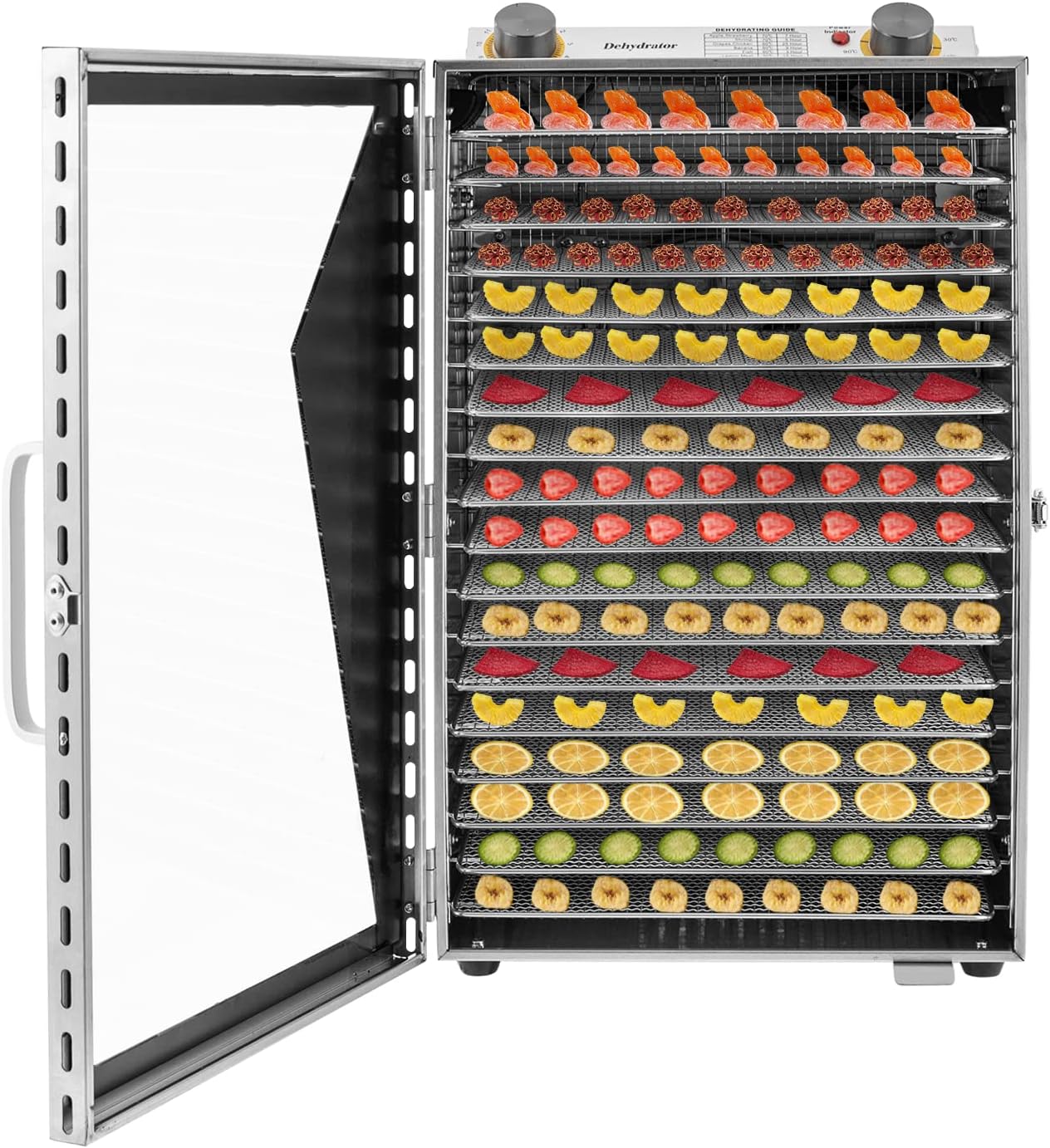 Commercial Food Dehydrator 18-Tray Fruit and Meat Dehydrator Stainless Steel Beef Jerky Dryer, 600W Food Dried Fruit Machine Temperature and Time Adjustable, Electric Dehydrator for Fruit and Veggies