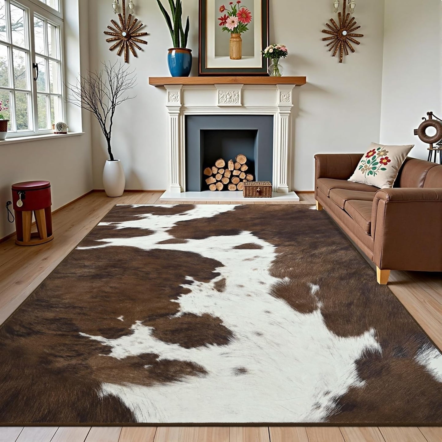 Foxmas Area Rugs for Living Room, 5x7 Machine Washable Cow Print Rug, Non-Slip Low Pile Indoor Floor Rug, Carpet for Bedroom Dining Room Laundry Room Kitchen Home Office