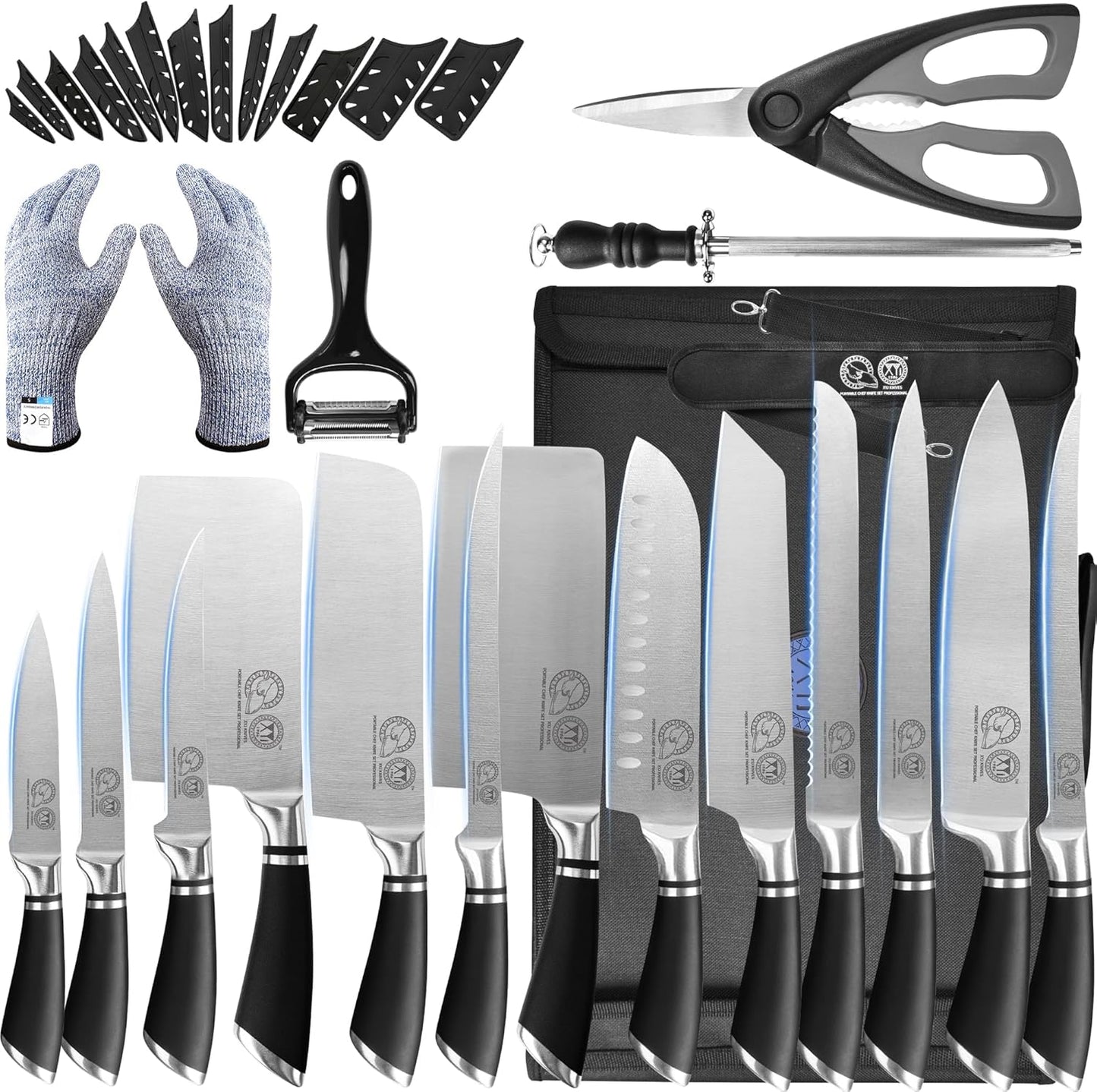 XYJ Knives Authentic Since 1986,Chef Knife Professional Set with Bag,Cleaver Butcher Knife for Meat Cutting Bag