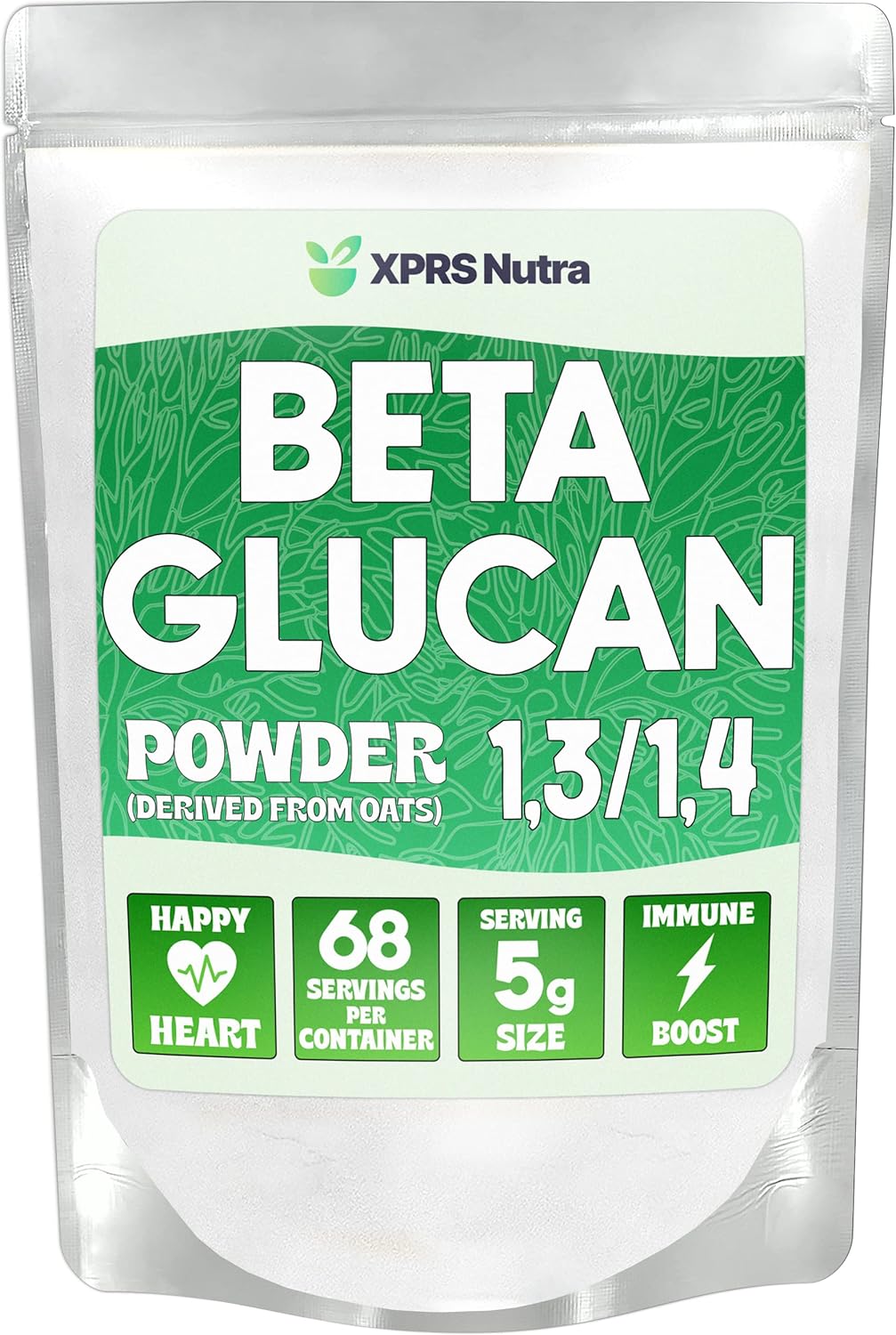XPRS Nutra Beta Glucan Powder - Pure Unflavored Oat Beta Glucan Supplements Powder - Non GMO, Vegan Friendly 1 3 Beta Glucan - Premium Kids Beta Glucan Comprised of 100% Oat B Glucans (12 Ounce)