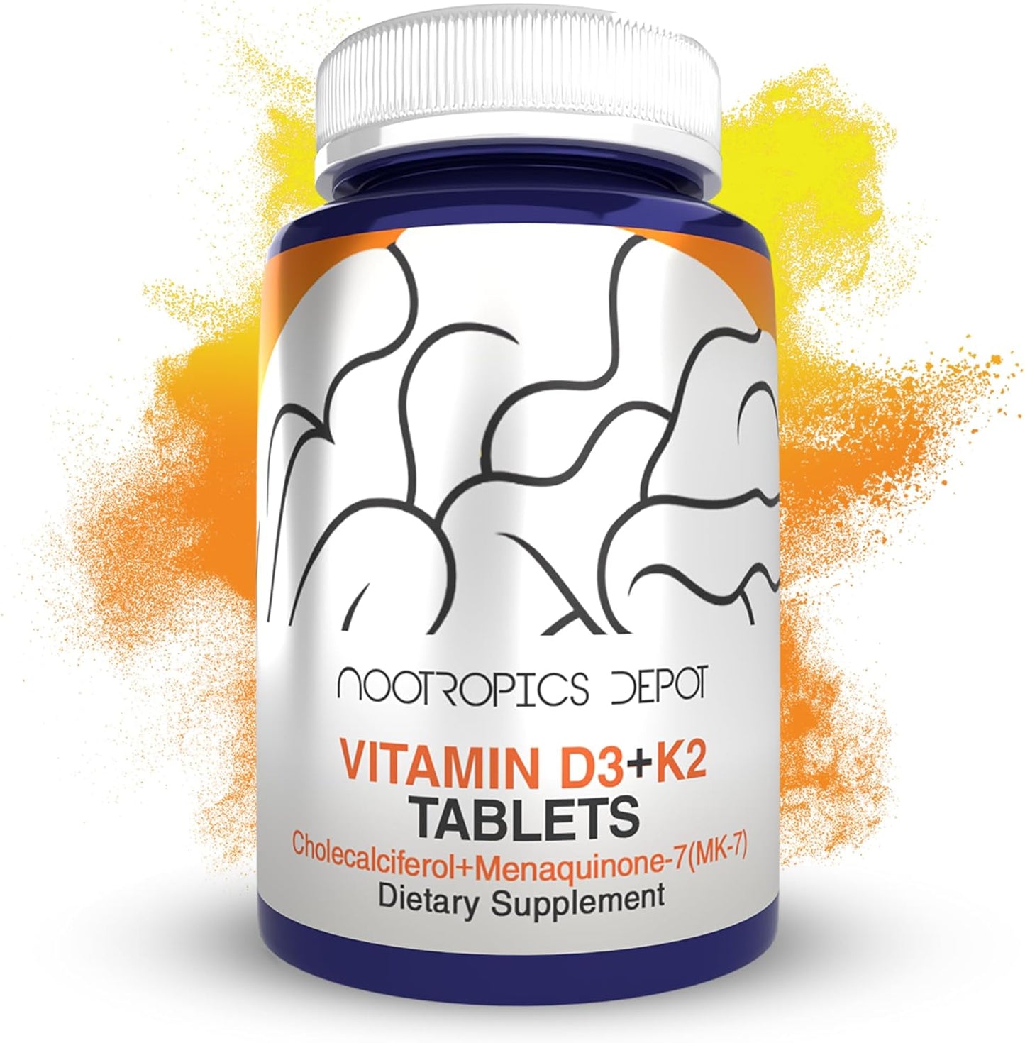 Nootropics Depot Vitamin D3 + K2 with Vitamin C Tablets | 365 Count | 125μg | Equivalent to 5000 IU | Year Supply