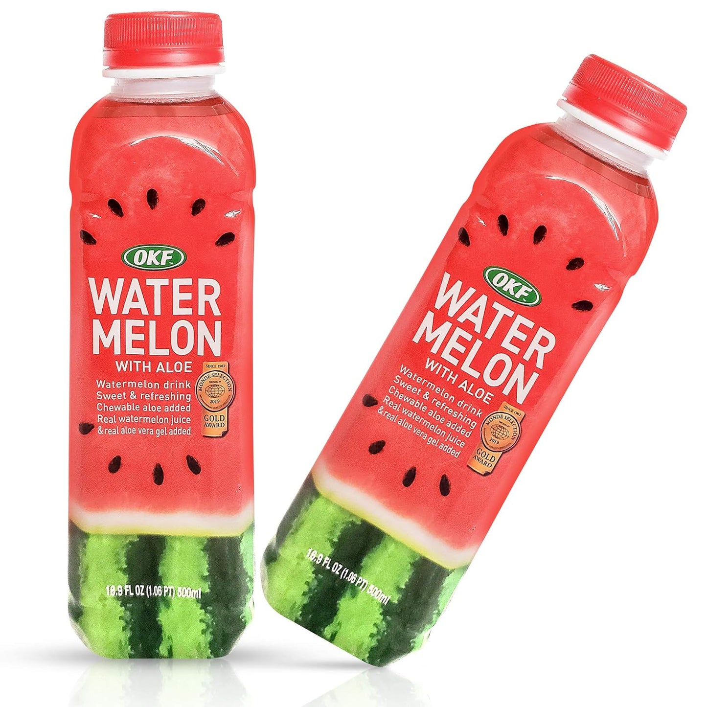 OKF Watermelon with Aloe Vera Drink, Sweet and Refreshing W\/Chewable Aloe added. Real Watermelon Juice and Real Aloe Vera Gel Added, 16.9 Fluid Ounce (Pack OF 10)