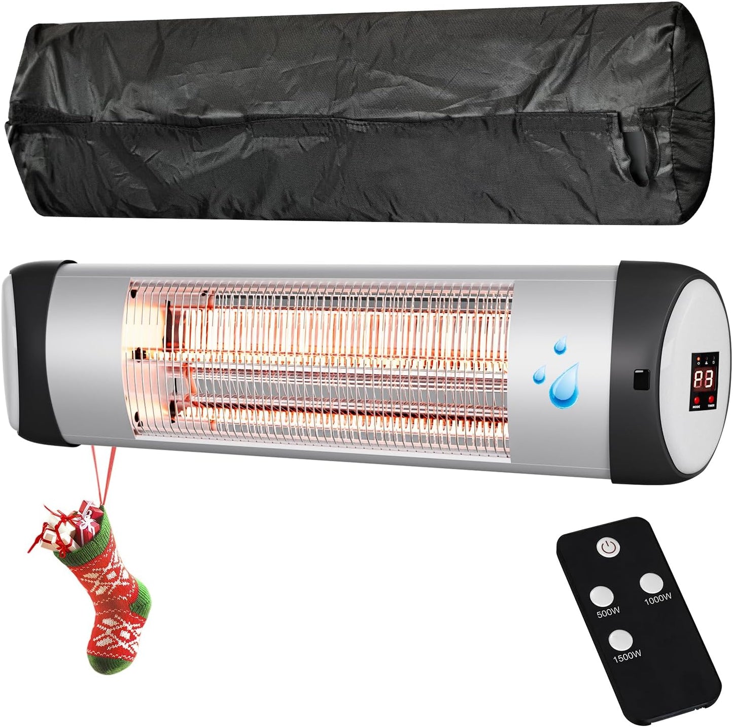 Outdoor Heater for Patio, 1500W Wall-Mounted Heater, Patio Heaters for Outdoor Use, 24H Timer, Waterproof, Carbon Fiber Tube, for Backyard Gazebo Garage Black