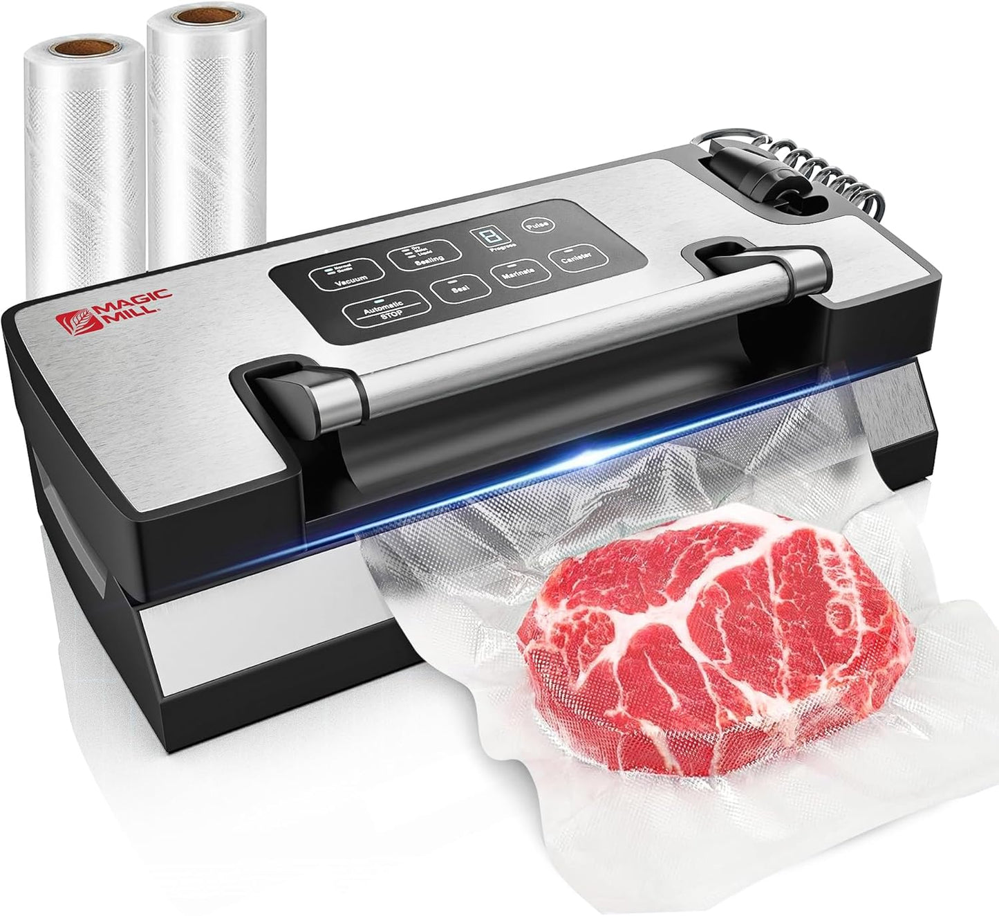 Magic Mill Pro Liquid Vacuum Sealer Machine, New Patent Technology for Liquid, Dry, Moist Food, Upgraded Handle Lock, 90Kpa Bag Storage, Built-in Cutter, Removable Drip Tray, Double Seal for Freshness