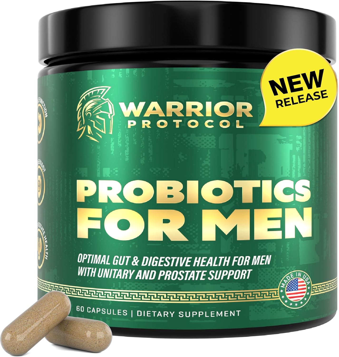 Probiotics for Men with Prebiotics - Men Probiotic Supplement for Digestive Health, Gut Health, Immune Health, Bloating and Prostate Care - Strains Shelf Stable, Gluten & Soy Free 60 Capsules.