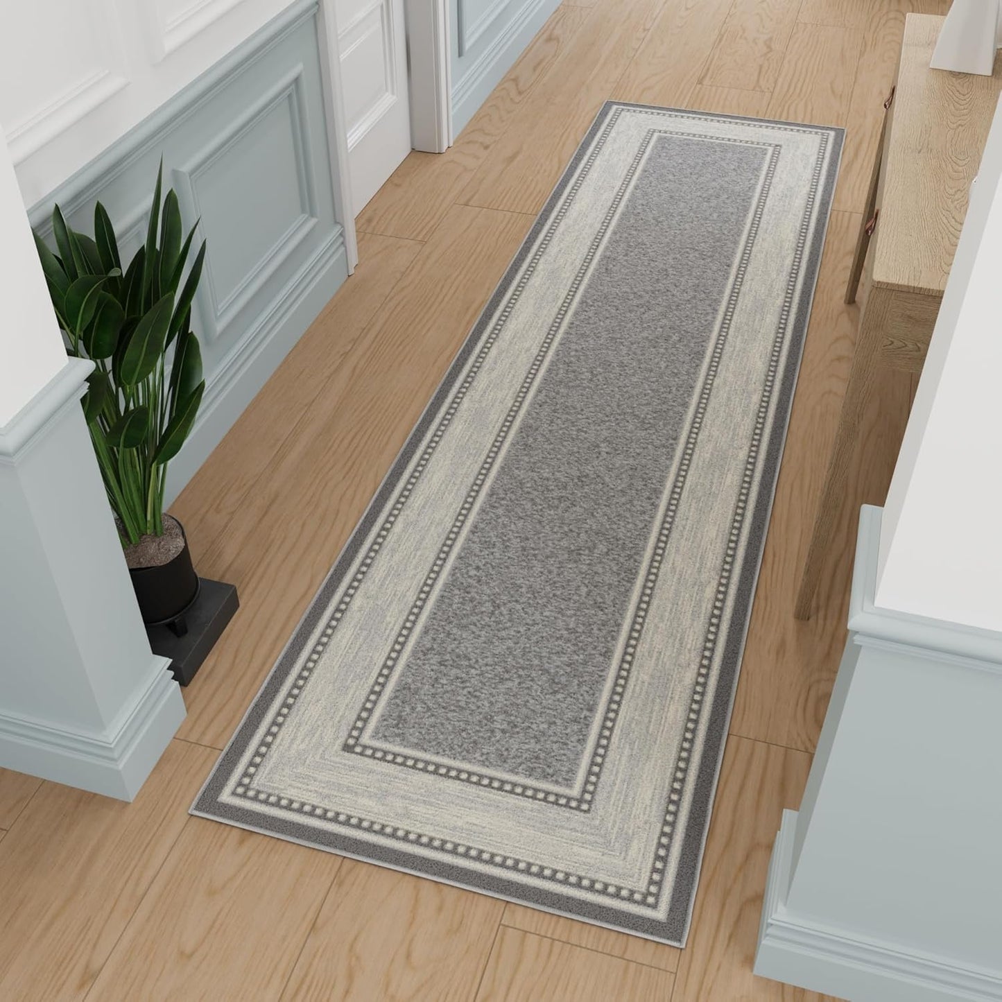Ottomanson Hallway Runner Rug 2'7" x 9'10" Non Slip Border Area Rugs Easy to Clean Laundry Rug Runner Durable & Pet Friendly Floor Carpet Runners for Hallways Entryway Living Room Kitchen, Light Gray