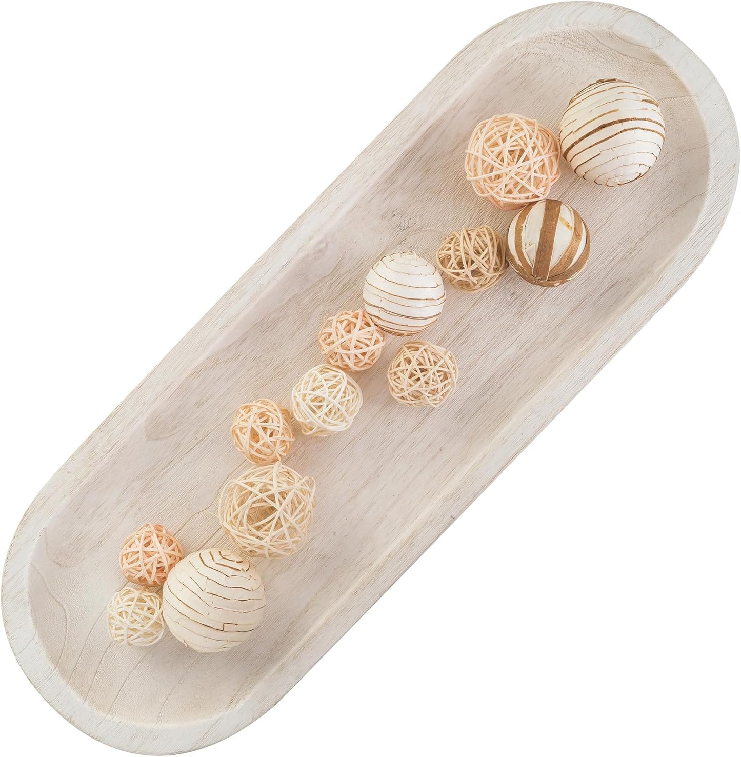 Hanobe Decorative Bowl Large Wooden: 25.5" Long Wood Dough Bowls for Decor Coffee Table Centerpiece Tray White Washed Farmhouse Rustic Decorations for Dining Room Home Kitchen Fireplace