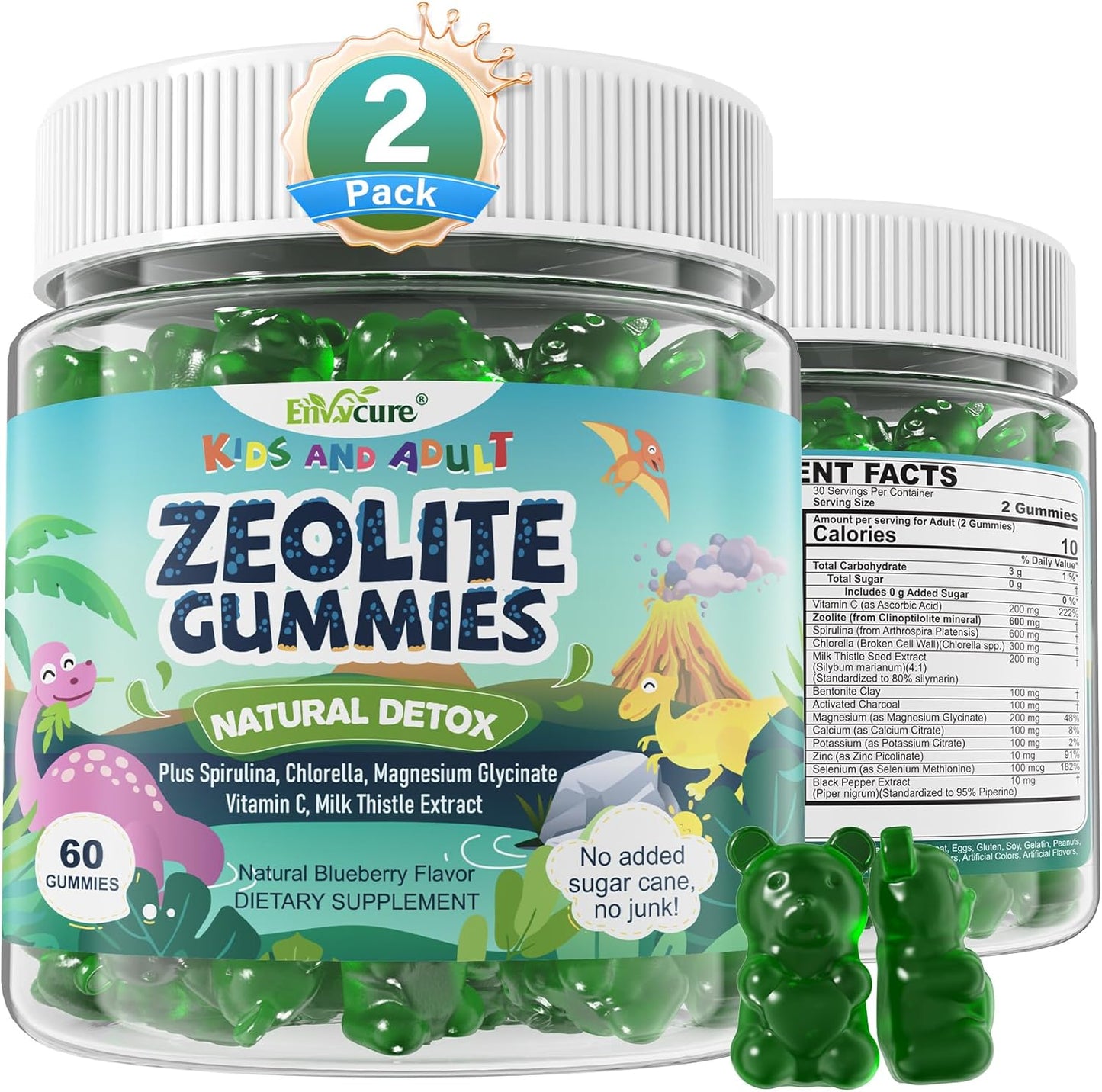 Zeolite Detox for kids & Adult-Sugar Free Zeolite Detox Gummies with Spirulina, Chlorella, Milk Thistle, Magnesium Glycinate, Calcium Citrate for Energy, Focus, Digestive, Immune, Antioxidant - 120Cts