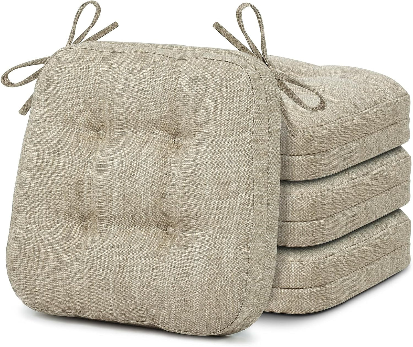 Shinnwa Dining Chair Cushions Set of 4, Dual-Layer Memory Foam Kitchen Chair Cushions, Patented Design Seat Pads with Ties, 16.5 x 16.5 x 3.5in, 4 Pack, Beige
