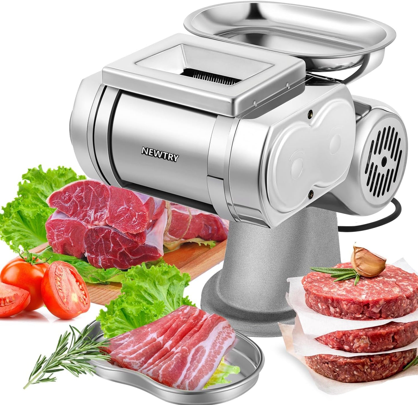 NEWTRY 3 in 1 Electric Meat Cutter Machine, Deli Food Cutting Fish Slicing Machine 1.7mm Blade 1400r\/min Electric Meat Slicer for Family Kitchen