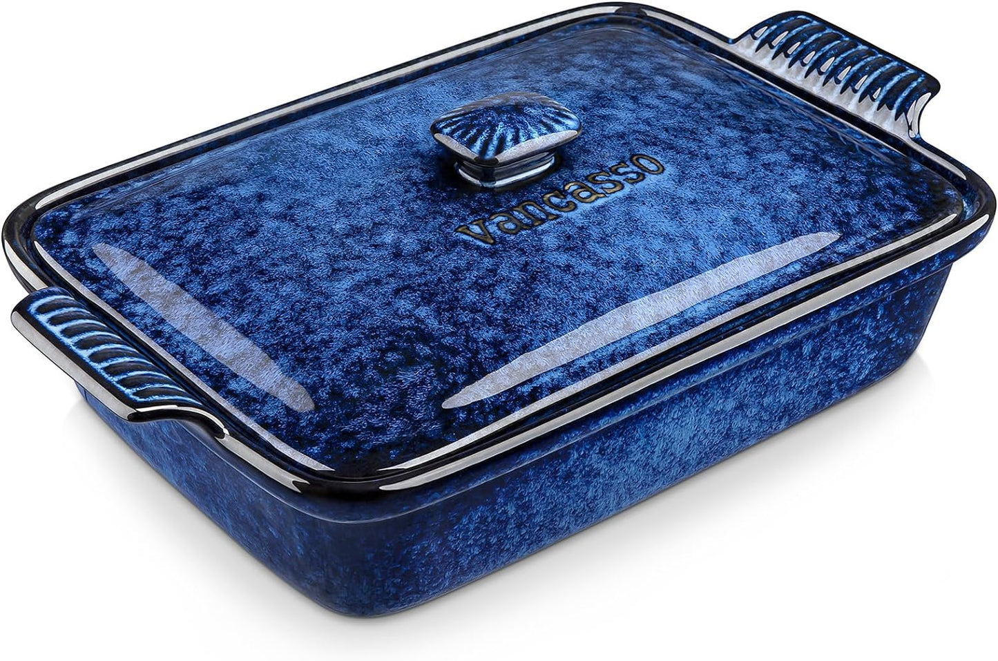vancasso Starry 3.8 Quart Casserole Baking Dish, large lasagna pan with lid, 9x13 inch Stoneware casserole with lid, Microwave, Dishwasher Safe, Blue