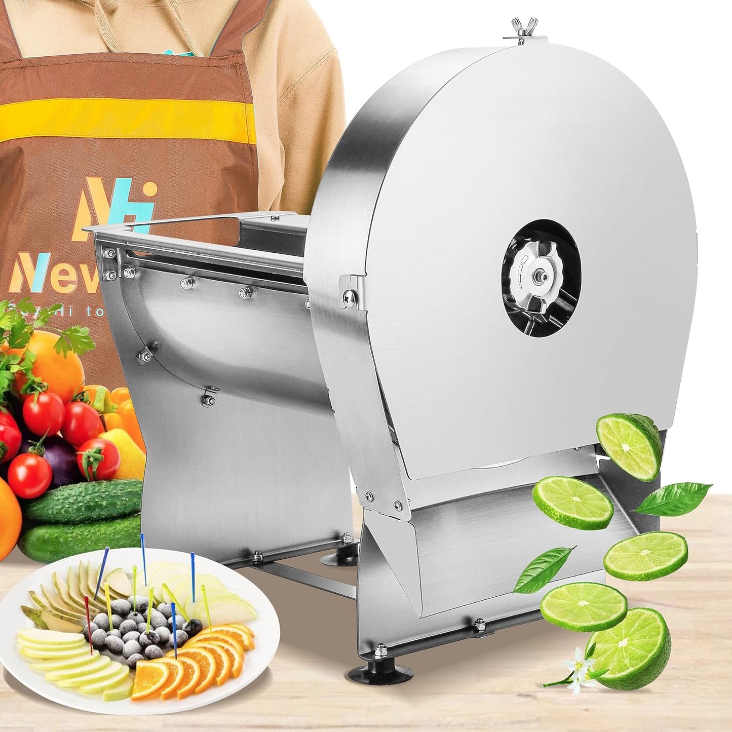 Newhai 0-10mm Commercial Onion Slicer Potato Chips Sweet Potato Tomato Slicing Machine Electric Cabbage Shredder Machine Vegetable Fruit Processor 0-0.4\u2019\u2019 Stainless Steel
