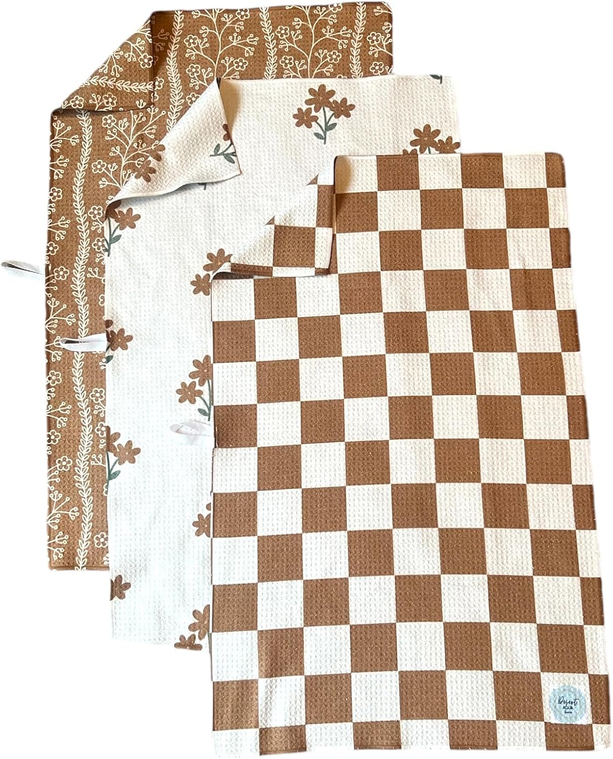 Desert Aqua || 3 Pack|| Double Sided || Not Your Ordinary Dish Towels || Waffle Weave Microfiber || Highly Absorbent || Hanging Loop || Dish Cloths || Modern || Designer Prints (Coffee)