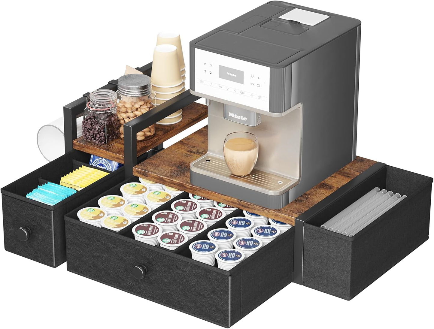 Homeiju Coffee Pod Drawers - K Cup Organizer, Nespresso Pods Holder with Mug Rack, Coffee Holder for Countertop, 52 Capacity Pods, Suitable for Kitchens, Offices and Coffee Bars(Patent Pending)