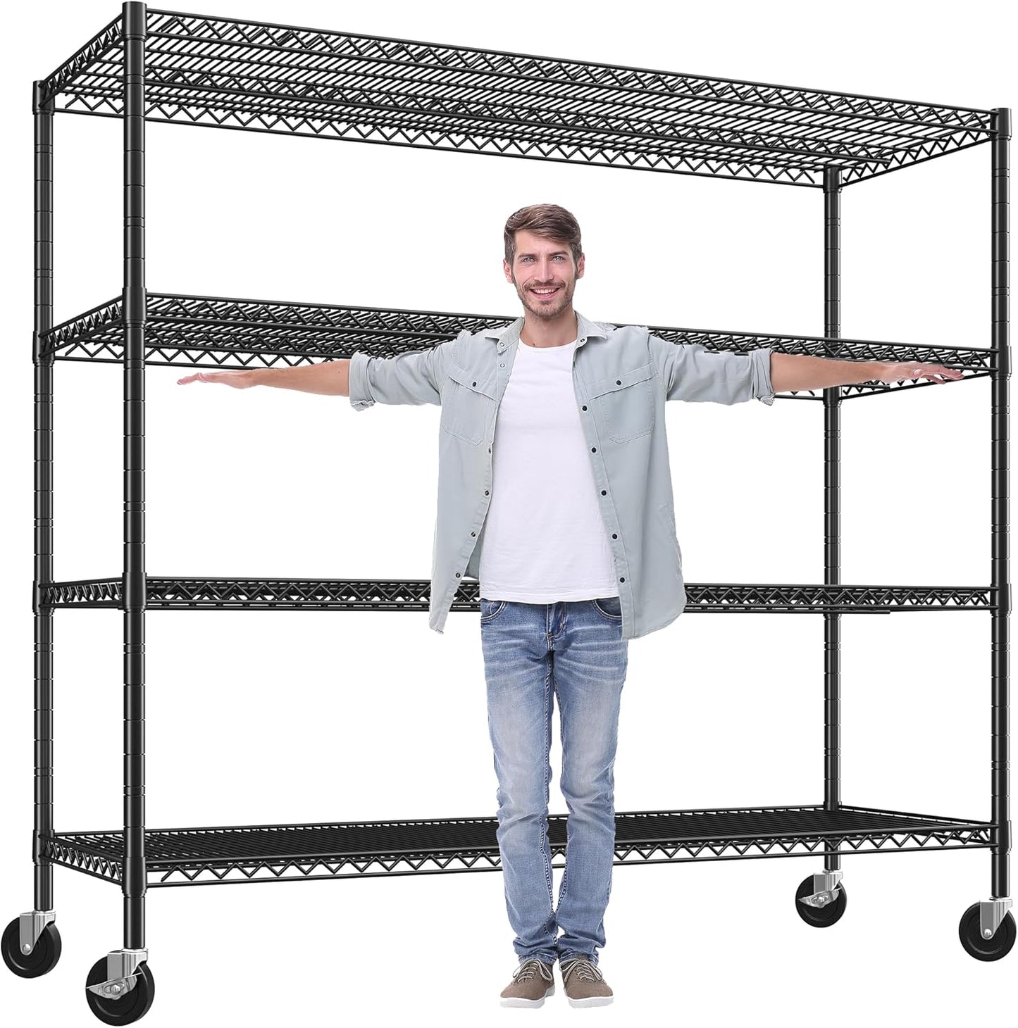 REIBII 60" W Storage Shelves 2878LBS Wire Shelving Unit with Wheels Heavy Duty Metal Shelving Adjustable Metal Shelves for Pantry,Kitchen,Garage,Basement,Business,Warehouse,School,60\u201DW ×24\u201DD×65.3\u201DH