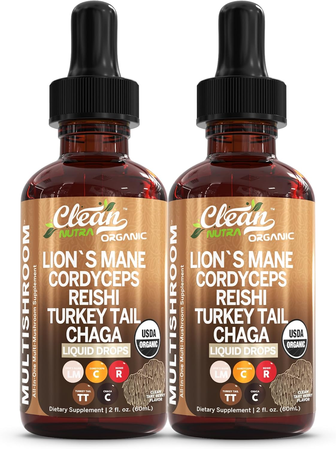 Mushroom Supplement Liquid Drops with Lions Mane Turkey Tail Cordyceps Reishi Chaga Shitake Maitake Tremella Oyster Mushrooms Poria Supplement and Enokitake Mushrooms Complex Blend by Clean Nutra