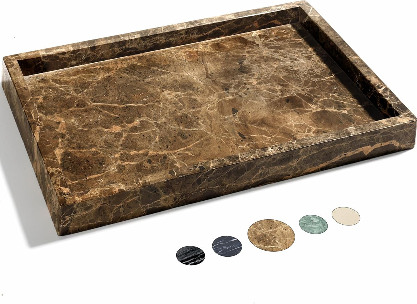 YMXYJM Real Natural Marble Tray for Bathroom, Genuine Marble Stone Vanity Tray, Luxury Storage Trays for Kitchen, Vanity, Home Decor, Dresser, Non-Resin\/Non-Ceramic, 12"x 8"x 1.2", Dark Brown