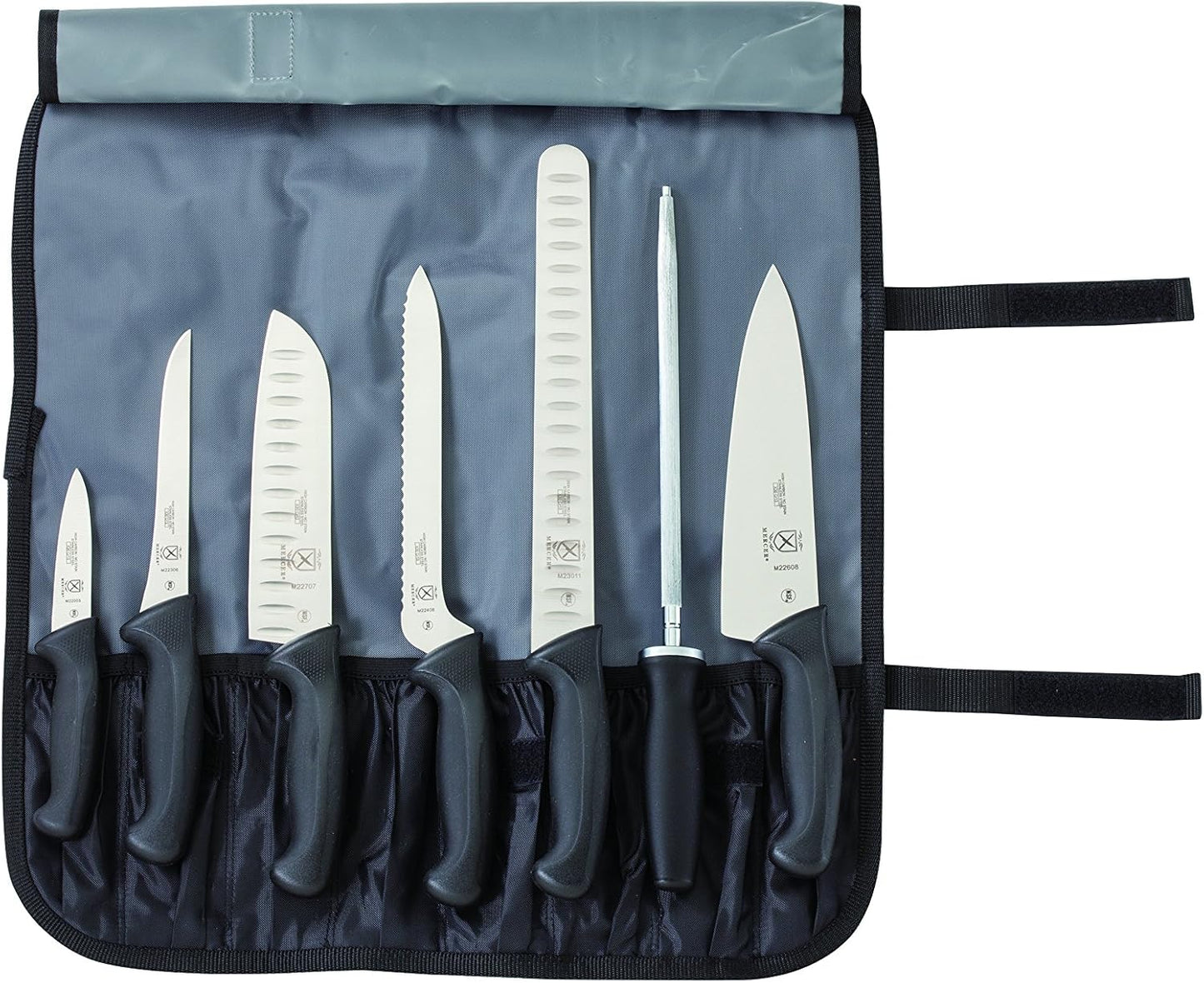 Mercer Culinary Millennia 8-Piece Knife Roll Set, Black Handles