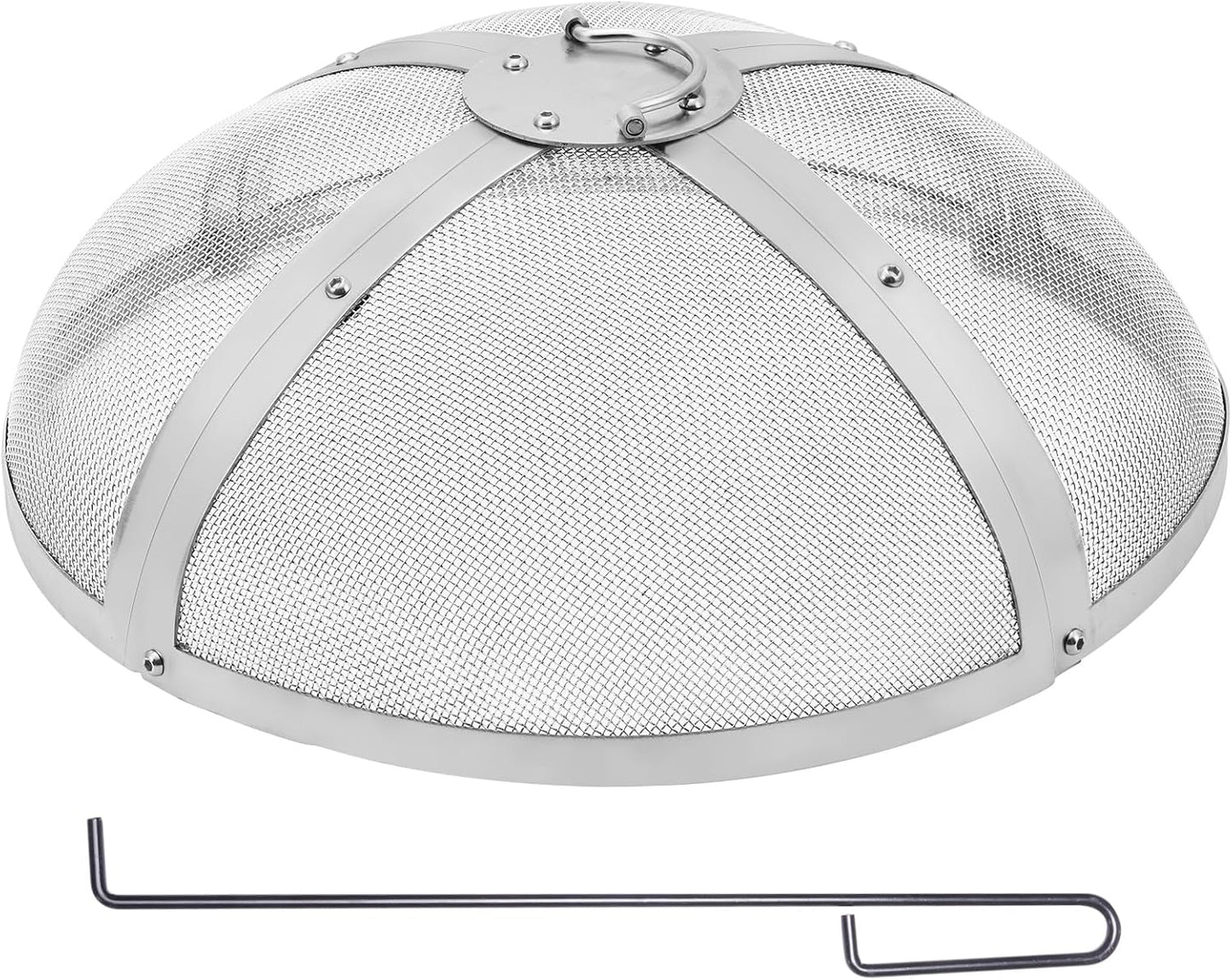 Fire Pit Spark Screen Round 27", Reinforced Heavy Duty Steel Metal Cover, Outdoor Firepit Lid, Easy-Opening Top Screen Covers Round with Ring Handle for Outdoor Patio Fire Pits Backyard