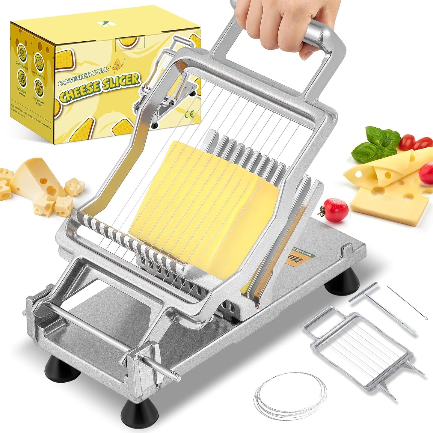 Huanyu Commercial Cheese Slicer Butter Cutter with 316 Stainless Steel Wire 3/8 IN&3/4 IN Blades Replaceable Block Cheese Cutting Board Aluminum Alloy Body Home&Restaurant Kitchen Cooking Baking Tool