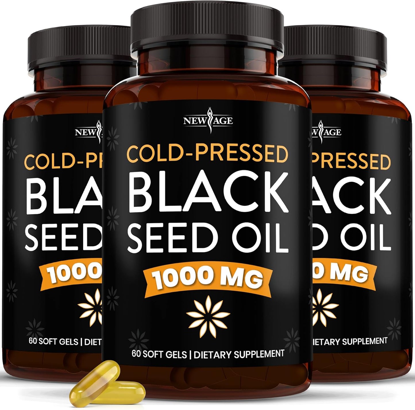 NEW AGE Black Seed Oil Softgel Capsules - Premium Cold-Pressed Nigella Sativa Producing Pure Black Cumin Seed Oil - Non-GMO & Vegetarian 90 Count (Pack of 3)