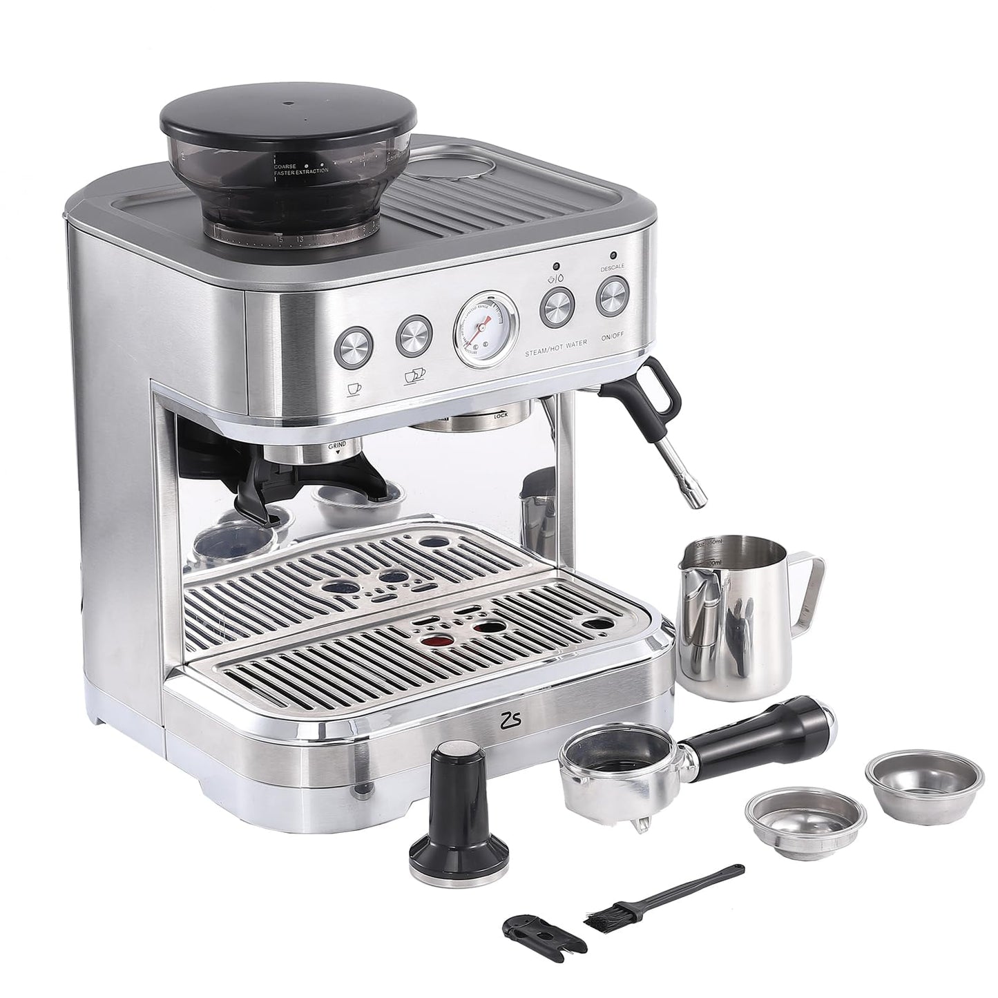 AOILE Espresso Machine with Grinder and Milk Frother – 15 Bar Pump for Cappuccino and Latte, 85oz Removable Water Tank, Stainless Steel, Steam Wand, Auto-Purge Function