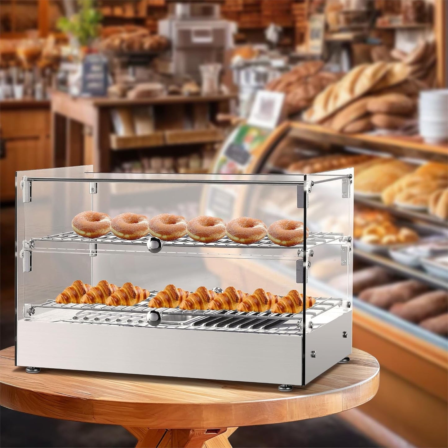 Ataucjin 22'' Commercial Food Warmer Display Case, Countertop Warmer Display Case, Commercial Food Warmer with Adjustable Shelves, Glass Sliding Doors, 3 Tier Electric Heated Display Cabinet