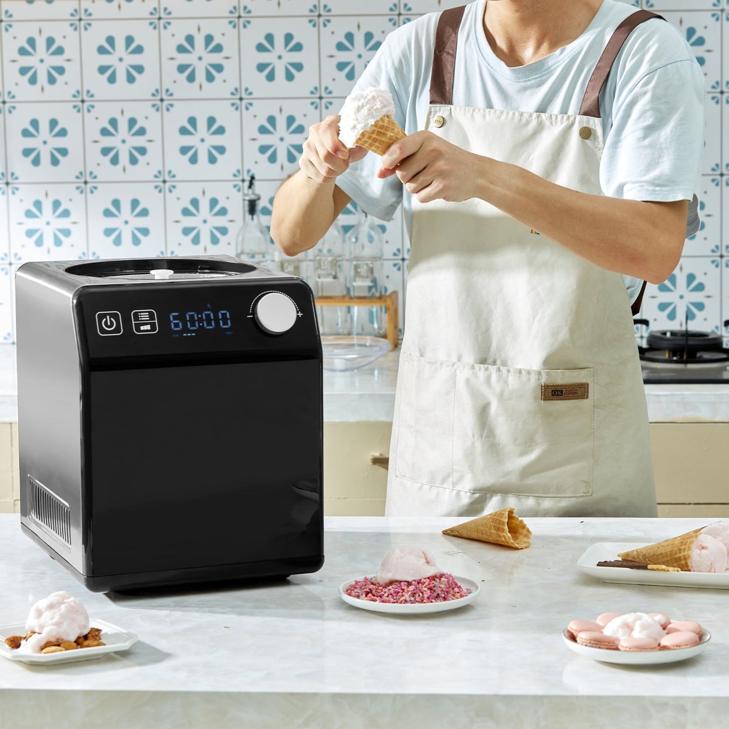 BENTISM 2 Quart Automatic Ice Cream Machine Electric Yogurt Gelato Make Black