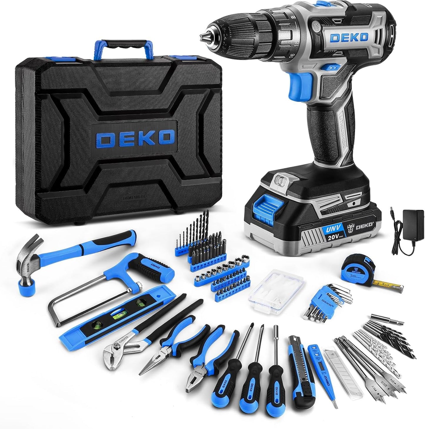 Green Drill Tool Kit Set: 20V Cordless Power Drill Tool Box with Battery Electric Drill Driver for Men Home Hand Repair Basic Toolbox Tools Sets Drills Case