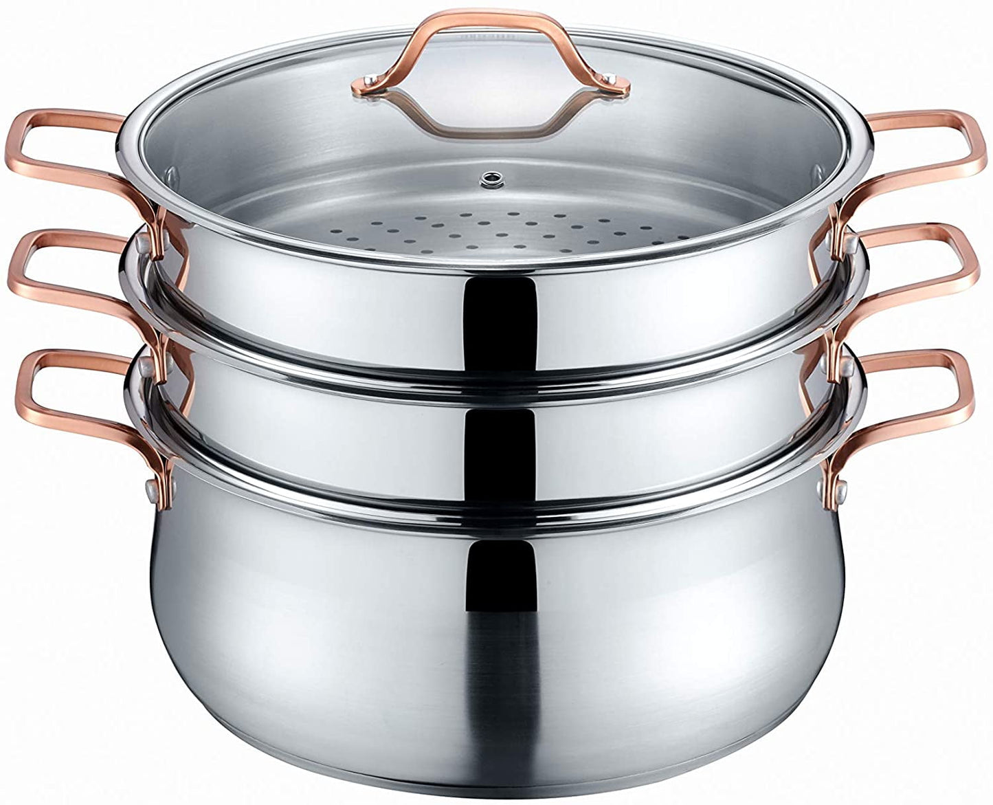 CONCORD Premium Stainless Steel 3 Tier Steamer w/Rose Gold Handles 30cm