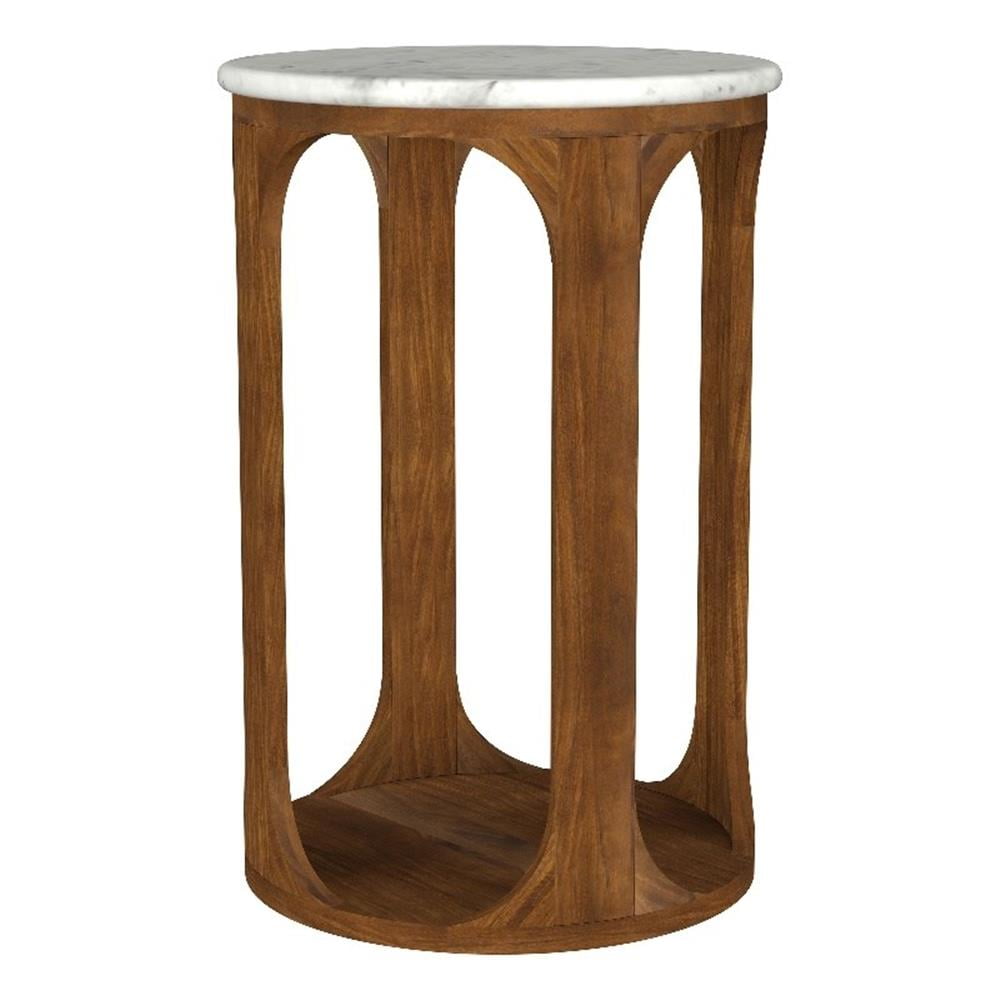 Coaster Berkeley Round Mid-Century Marble Top Side Table in White and Brown