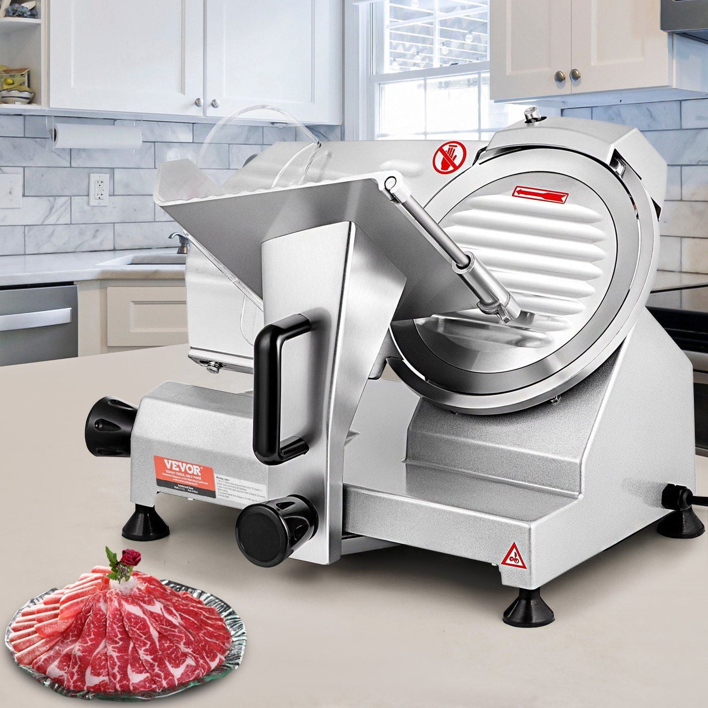 Commercial Electric Meat Slicer 200W, High-Speed 350-400 RPM Deli Slicer with 8" Blade, 0-0.47 Inch Thickness Control for Sausage, Ham, Bread