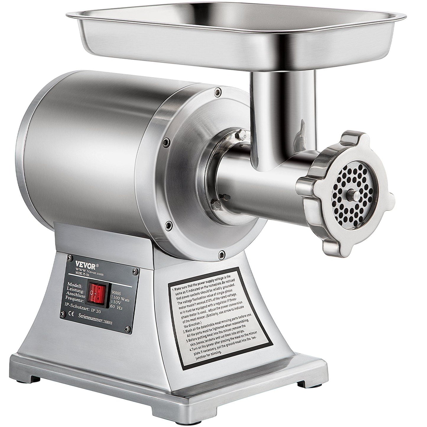 1100W Commercial Meat Grinder - 550LB/H Stainless Steel Mincer w/2 Blades & Plates - Heavy Duty for Restaurants & Home Use