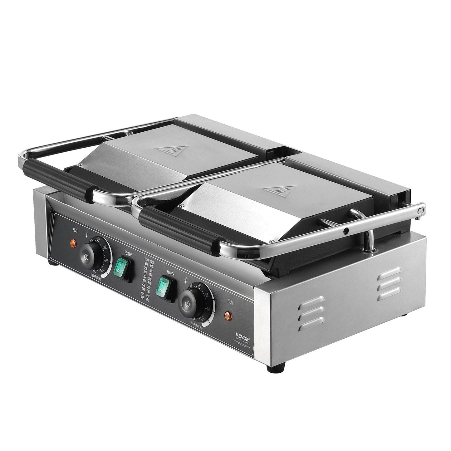 Commercial Panini Press Grill Electric Sandwich Maker with 19"x9" Griddle Plate, Non-Stick Surface, Adjustable Temperature