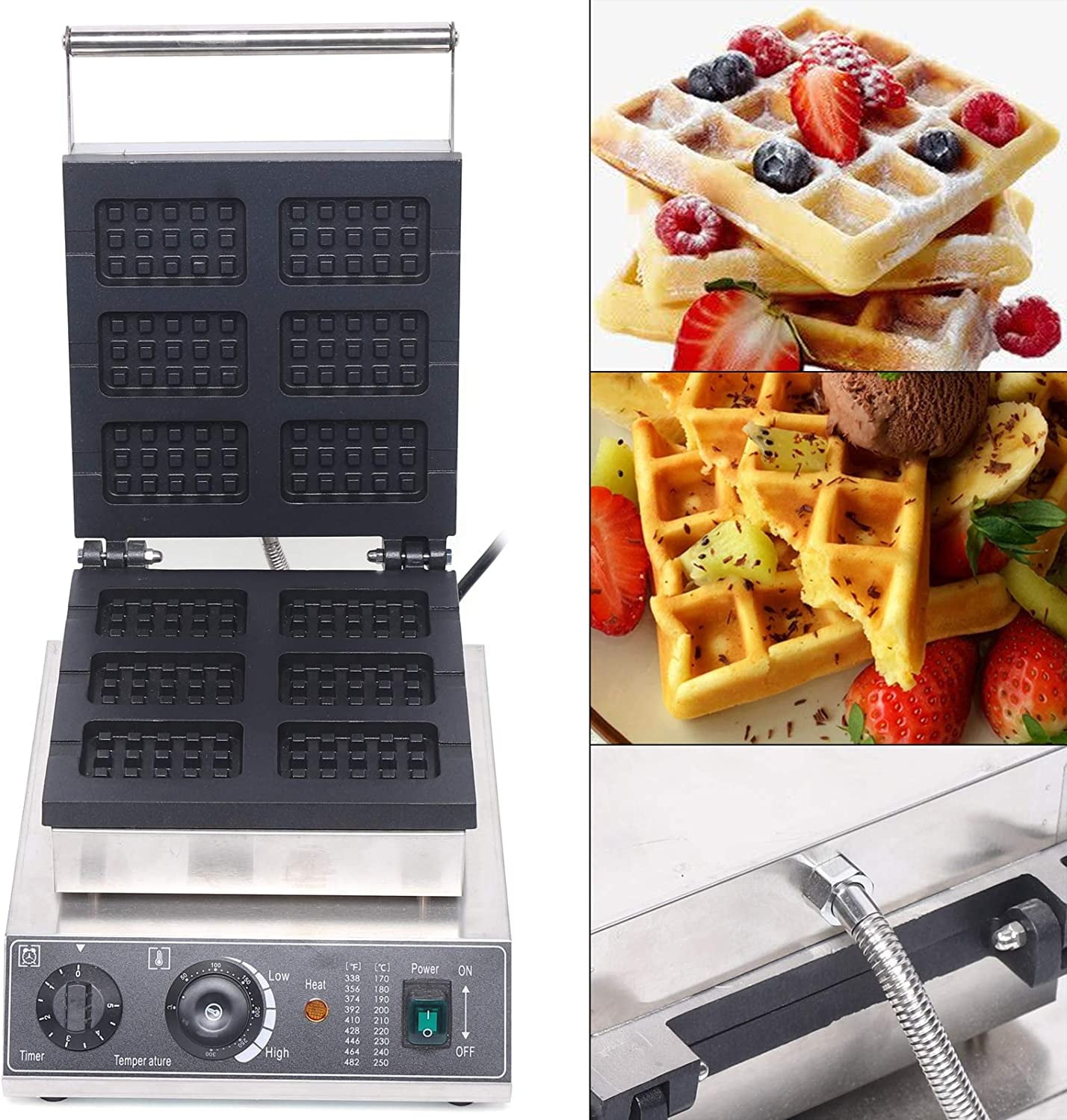 Commercial Waffle Maker Nonstick Electric Waffle Maker Machine 6 Cells Household Baker Machine