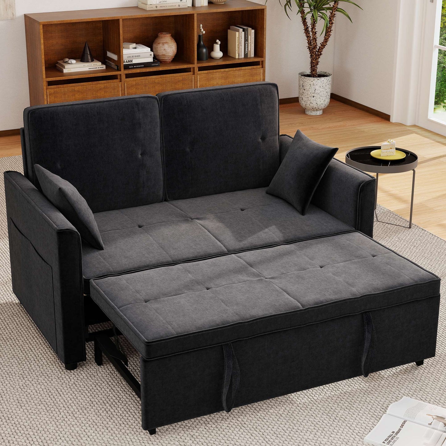 Convertible Sofa Bed,3-in-1 Sleeper Sofa with Pull Out Bed,Sleeper Futon Couch Loveseat with Adjsutable Backrest and Pillows for Living Room,Gray