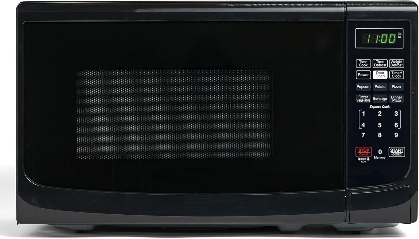 Countertop Microwave 700 Watts, 0.7 Cu. Ft. - Microwave Oven With LED Lighting and Child Lock - Perfect for Apartments and Dorms - Easy Clean Grey Interior, Retro Black
