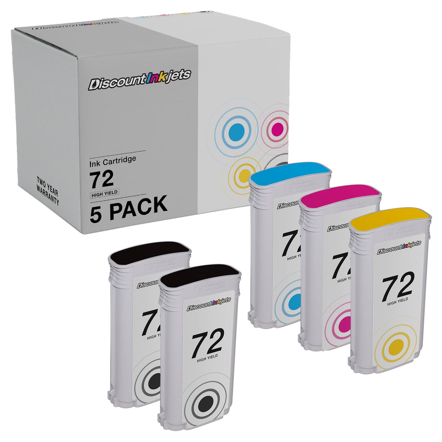 DI Cartridges for HP 72 Ink HY (2 Photo Black, 1 Cyan, 1 Magenta, 1 Yellow) Compatible with HP DesignJet: T1100, T1120, T1200, T610, T620, T770, SD Pro MFP, T1100ps, T1120 SD-MFP, T1120ps, T1200ps