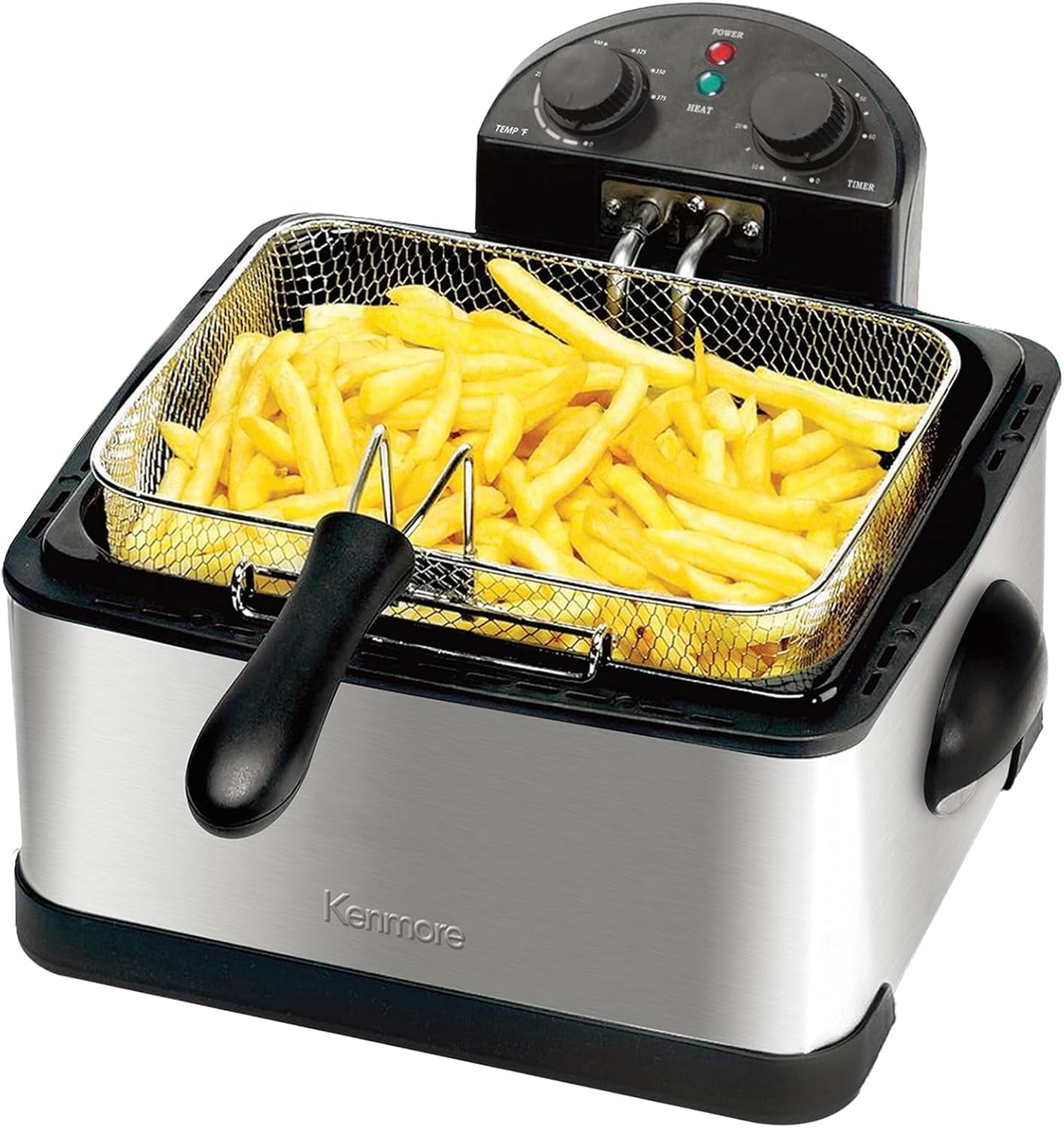 Electric Deep Fryer with Grease & Odor Filtration, Adjustable Temperature Control, 3 Stainless Steel Baskets for French Fries, Chicken Wings, 4-Liter Capacity for Home Use