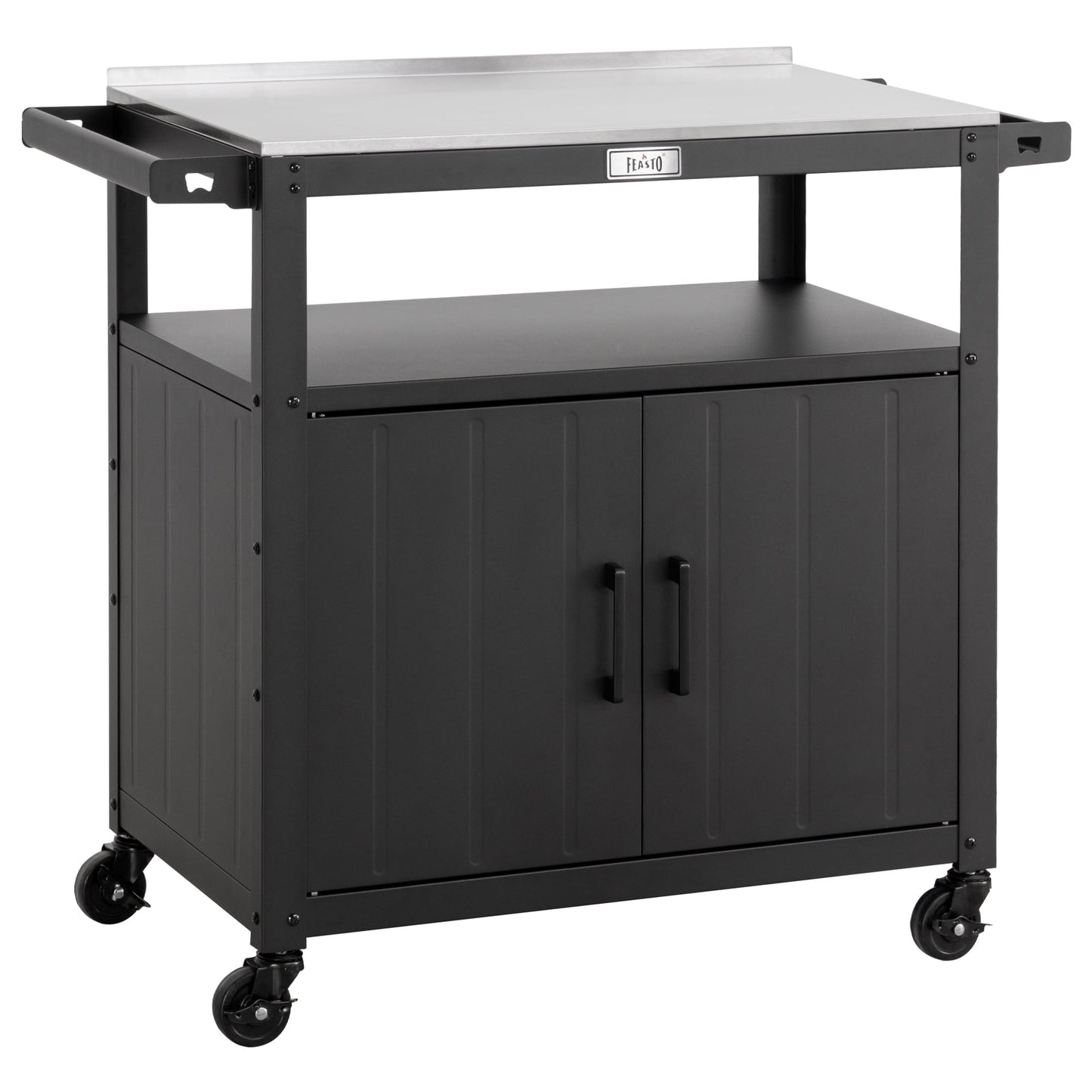 Feasto Outdoor Grill Cart with Stainless Steel Tabletop, Storage Cabinet, Wheels