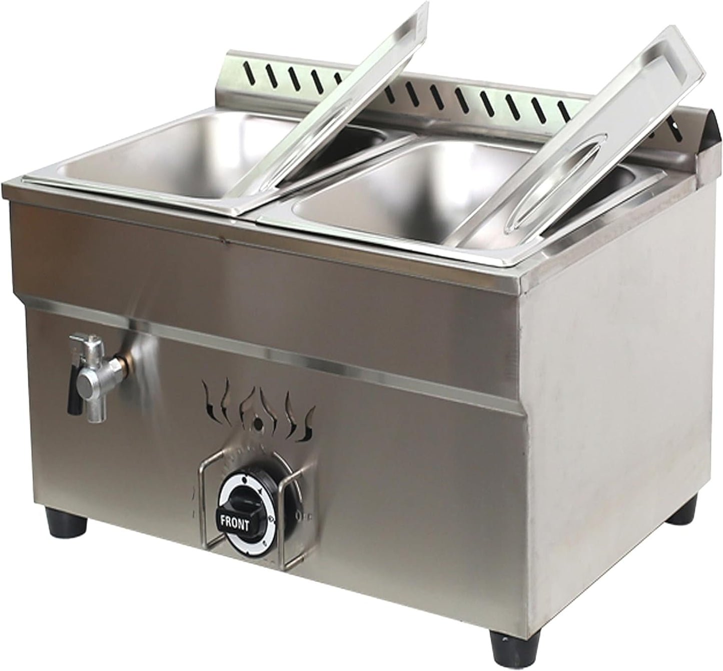 Food Soup Warmer Commercial Canteen Buffet Steam Heater 2-Pan LP Gas with Pressure Relief Valve