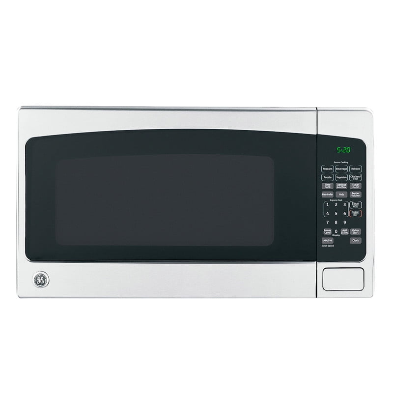 GE 2.0 cu ft 1200-Watt Countertop Microwave with Sensor Cooking & 16" Turntable, Black Stainless Steel, Push Button Door, One-Touch Presets