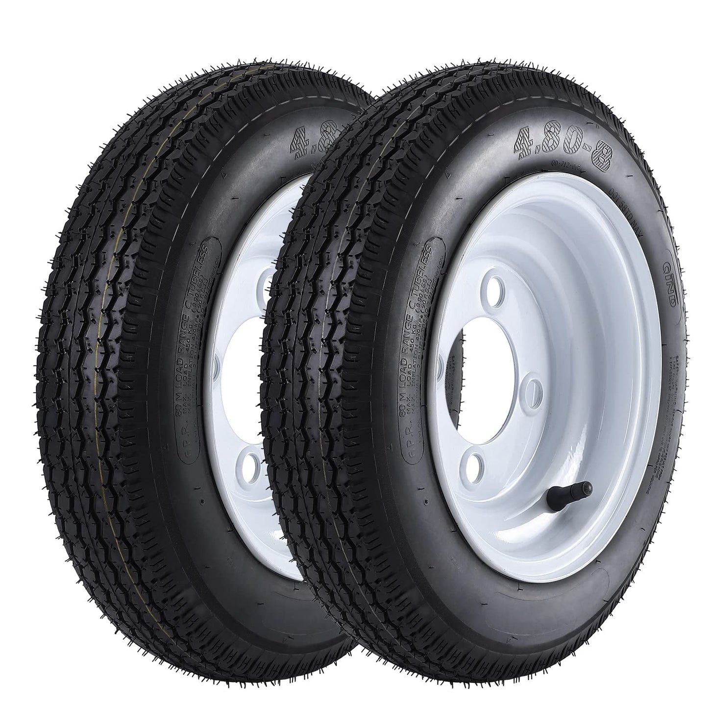 Garvee 480-8 Tire & Wheel Trailer Tires 4.80-8 4.80x8 4.8-8 with 8" White 4 Lug Rims, Load Range C, 6PR, Set Of 2