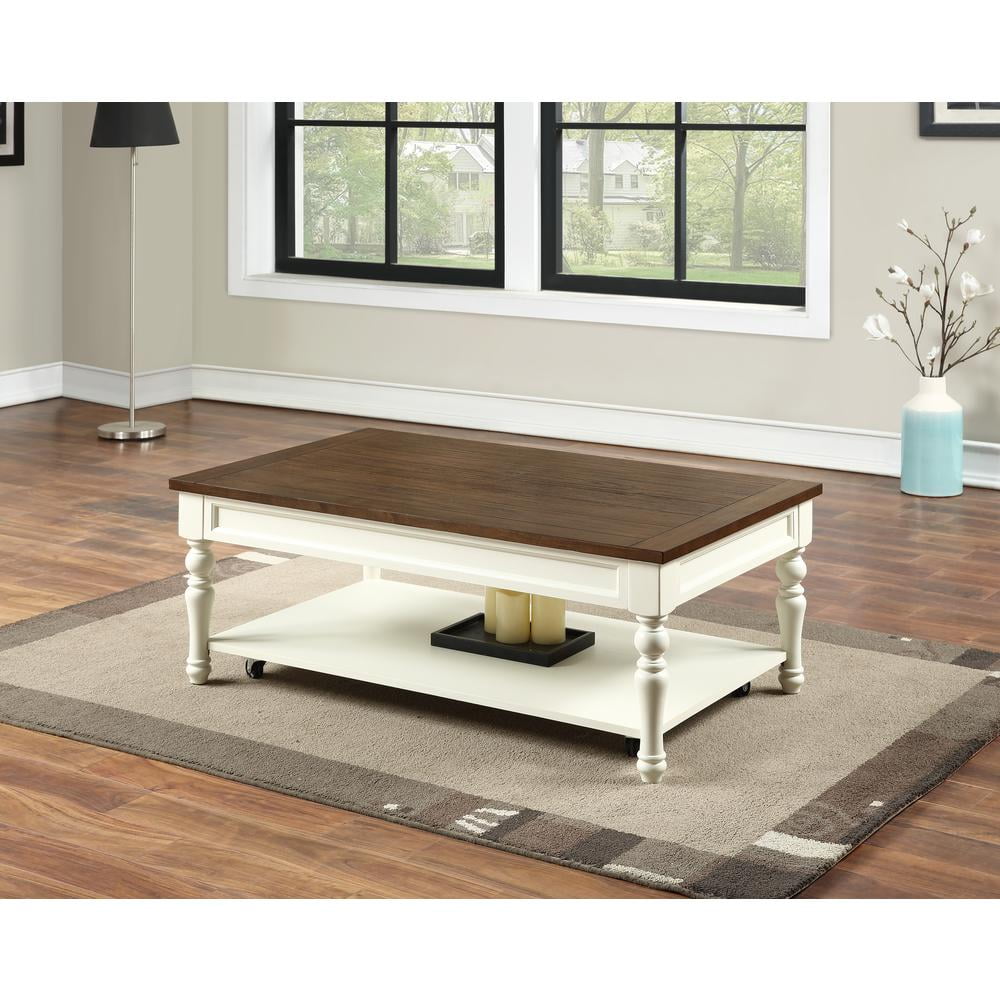 Joanna Farmhouse Two-tone Ivory and Mocha Wood Coffee Table