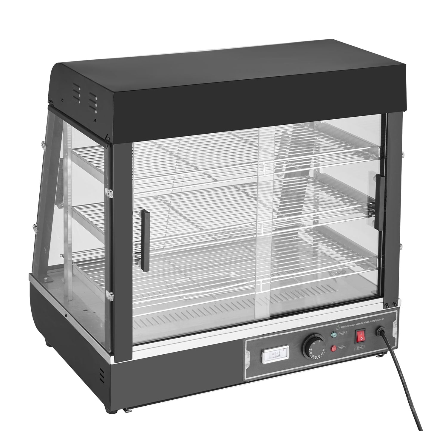 KFFKFF Triple-Layer Commercial Food Heating Showcase, 1200W Illuminated Food Heating Display with Flexible Shelf and Temperature Indicator, 86℉~185℉ Steam Warming, 111L Capacity