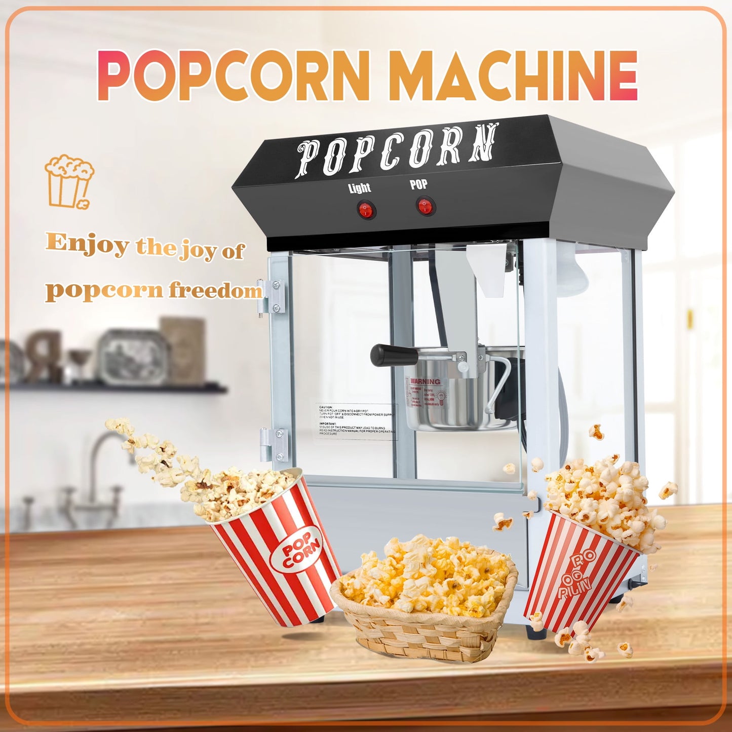 Kaitu Bar Style Popcorn Machine, 6-Ounce Popcorn Maker Popper, Black