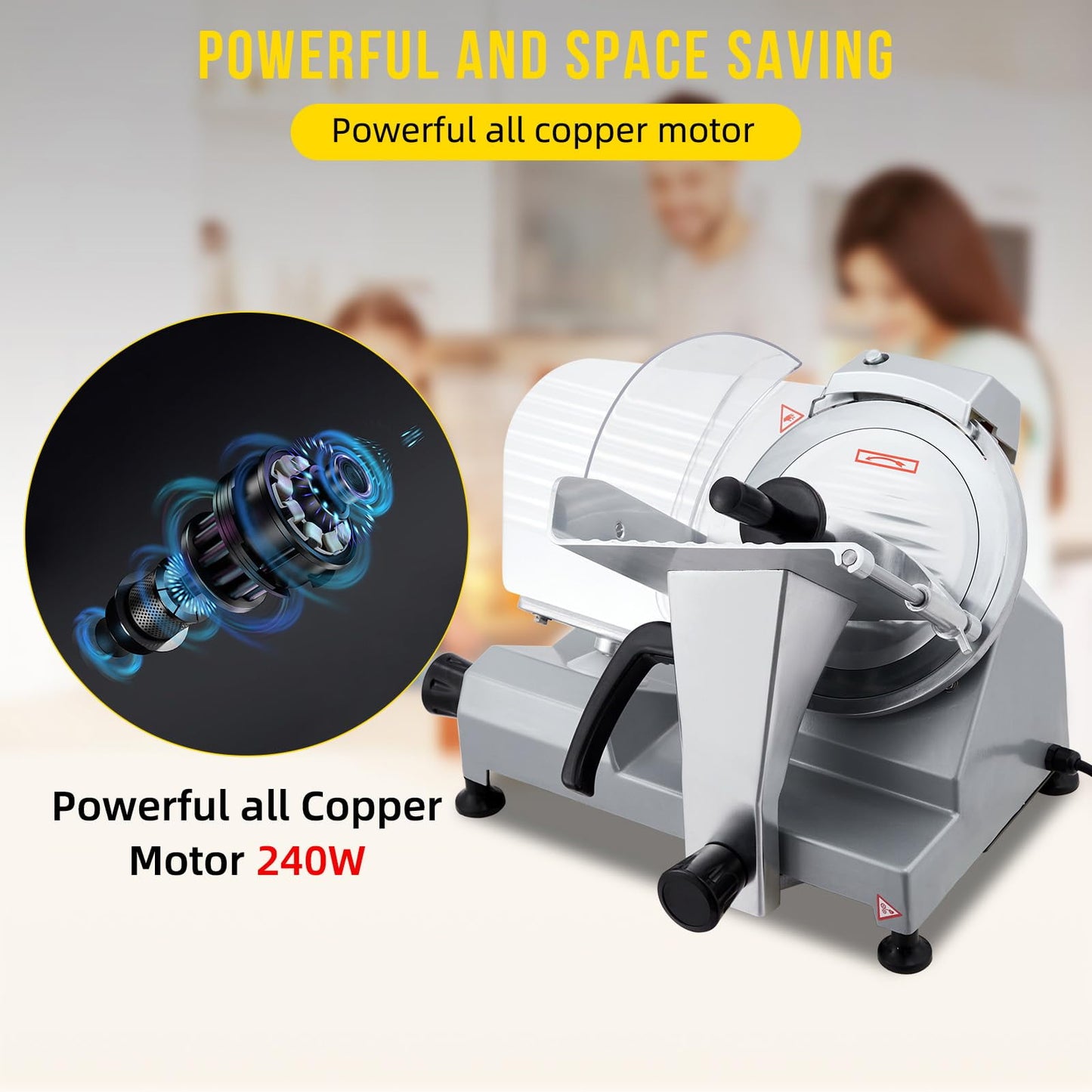 Kojooin Effortlessly Cut Perfect Slices - 10-inch Blade, Powerful 240W Motor, Durable Chromium-plated Steel, Semi-Auto Operation, Suitable for Home and Commercial