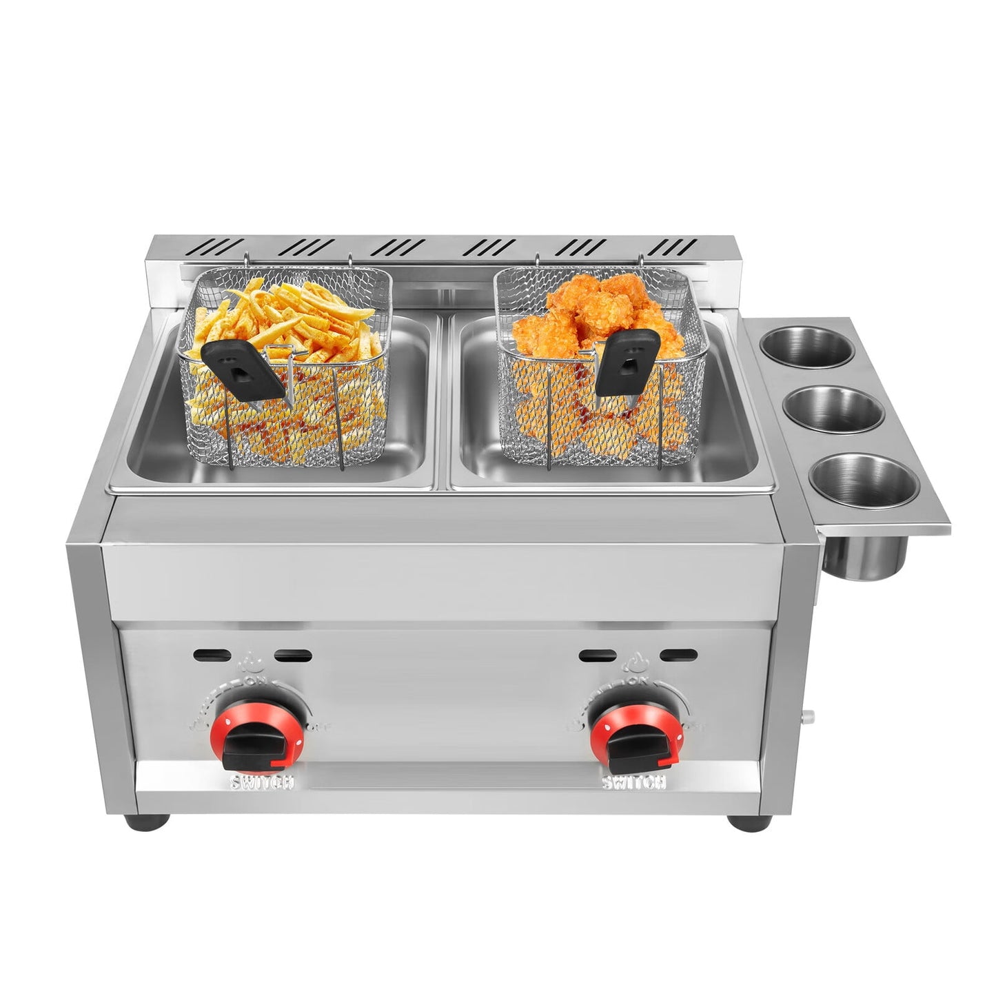 Loyalheartdy Commercial Countertop LPG Gas Deep Fryer 12L Stainless Steel Propane Frying Machine w/2 Frying Baskets