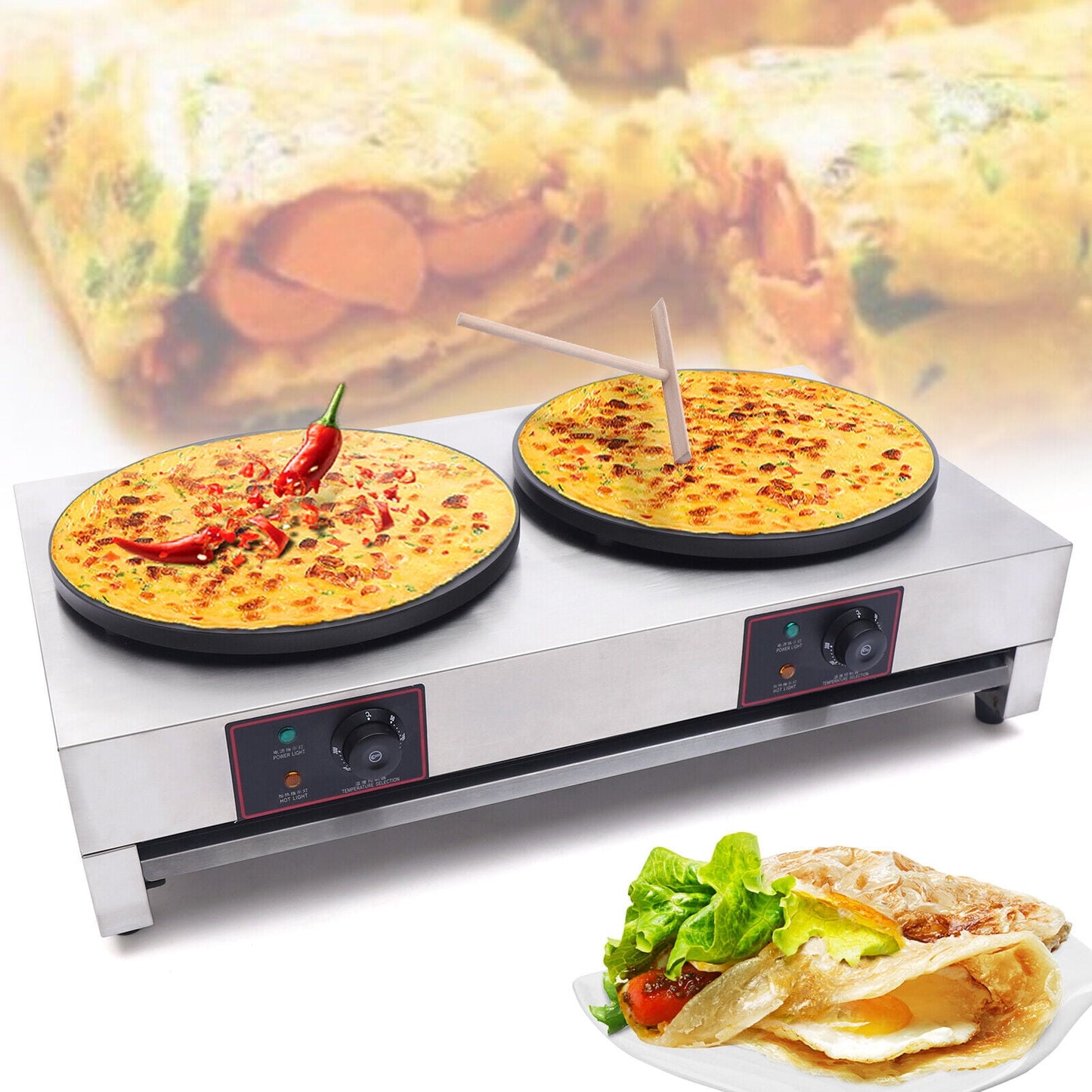 Miumaeov 16 "Commercial Electric Crepe Maker Pancake Roaster Dual Hot Plate Non-Stick Pancake Maker with Adjustable Temperature Control 50-300 ° C /122-572 ° F for Home Kitchen Commercial